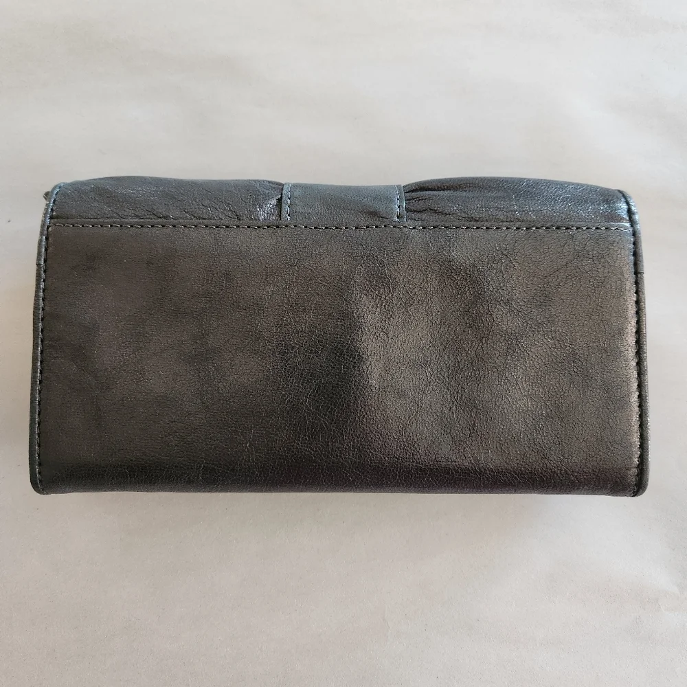 Michael Kors Metallic Ruched Leather Clutch Wallet w/ Jewel Clasp